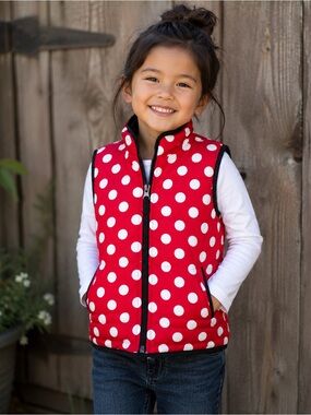 J Khaki Girls Size 5 Red White Polka Dot Puffer Vest Zip Front Lightweight